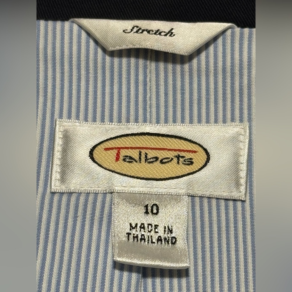 Talbots Stretch Size 10 Navy Blue Cotton Short Blazer - Picture 4 of 13